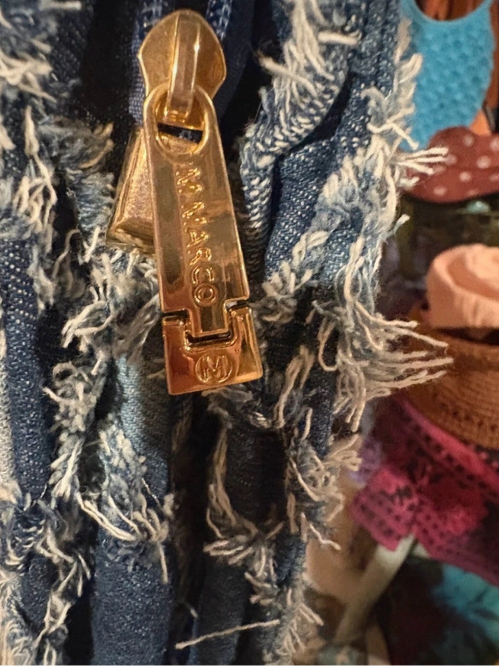 M Marco boutique brand Denim Fringe Quilted Chain Shoulder Bag - Blue - Picture 3 of 3